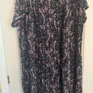 LOFT Black and Pink Patterned Dress